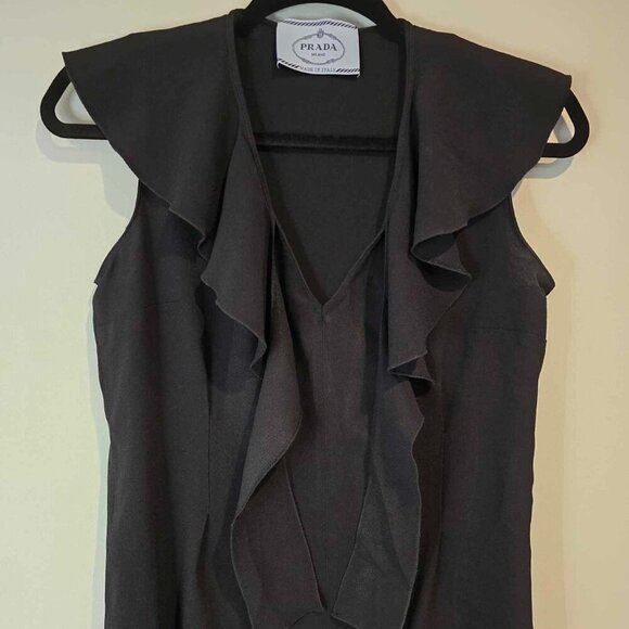 Vintage Prada Dress - Acetate Viscose - Ruffle Neckline Little Black Dress - Picture 1 of 14